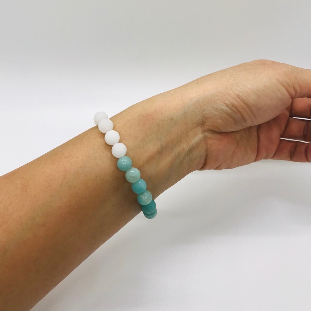 Amazonite Snow Quartz Flourite Gemstone  Bracelet - Picture 6 of 6